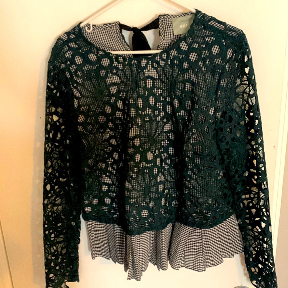 Maeve Anthropologie tie back lace overlay top